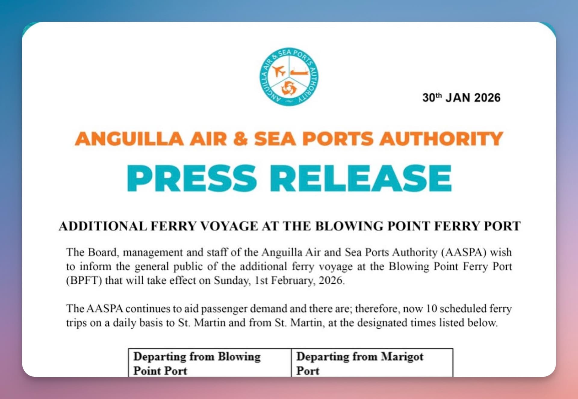Additional Ferry Voyage at the Blowing Point Ferry Port